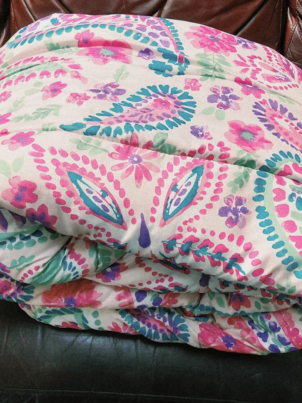Floral Paisley Reversible Twin Comforter - Pink, Purple & Teal